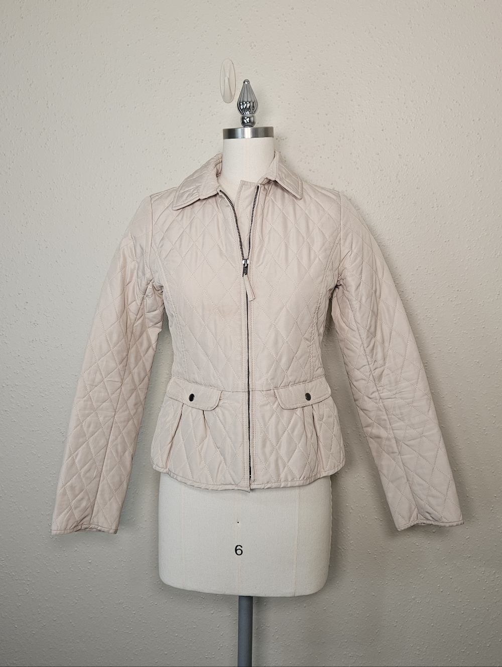 New York & Company Quilted Peplum Jacket Beige Lightweight Zip XS - Picture 2 of 9
